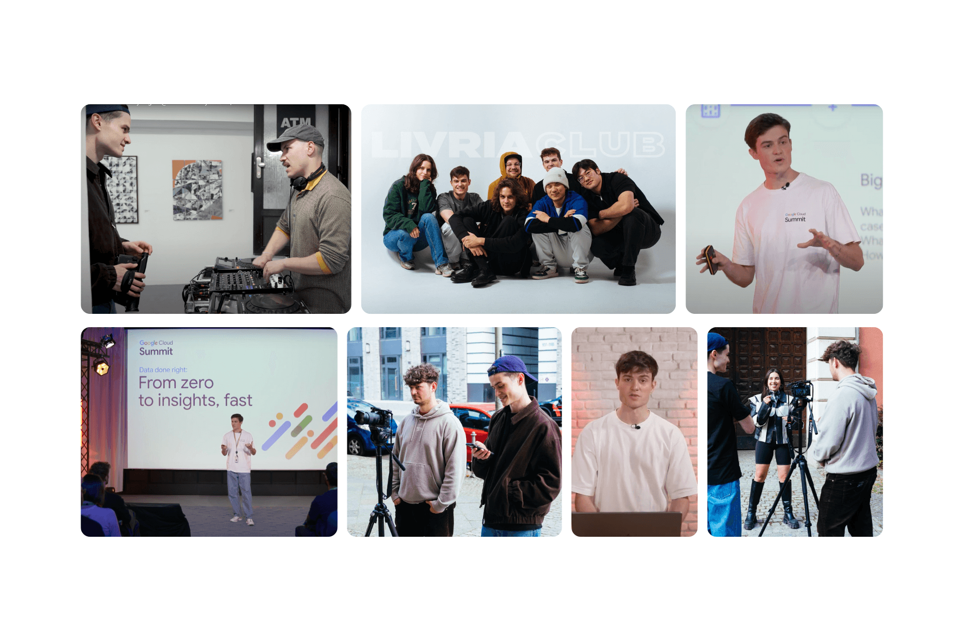 A collage of photos showing Fabiano, the founder.